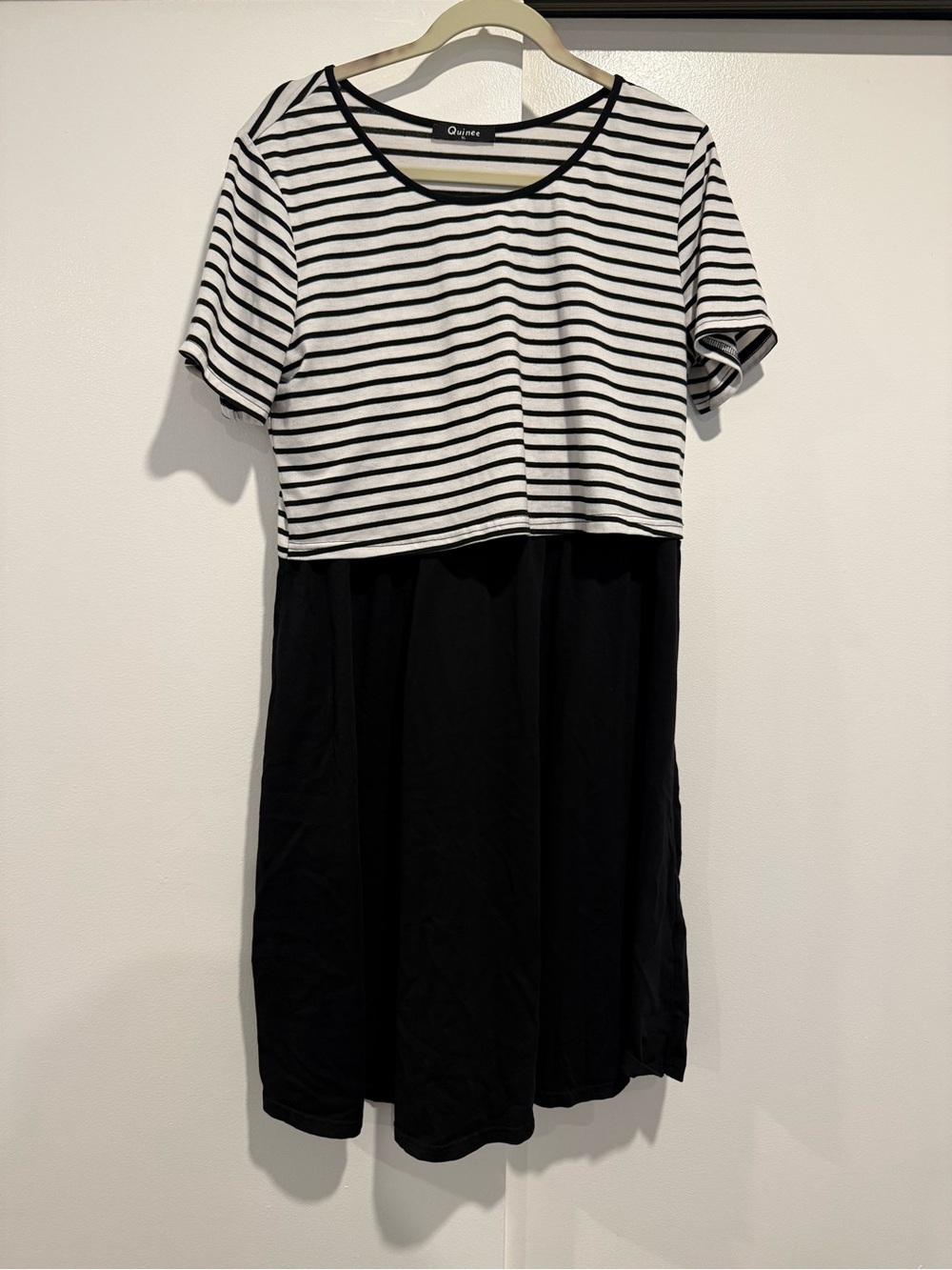 Maternity / Nursing Quinee‎ Black and White Striped Tee Dress size XL
